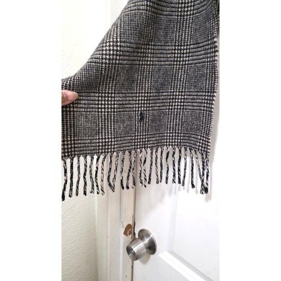Polo Ralph Lauren 100%Lamd Wool Houndstooth Patterned Scarf Fringe Edges 12 x 55 - Picture 5 of 7